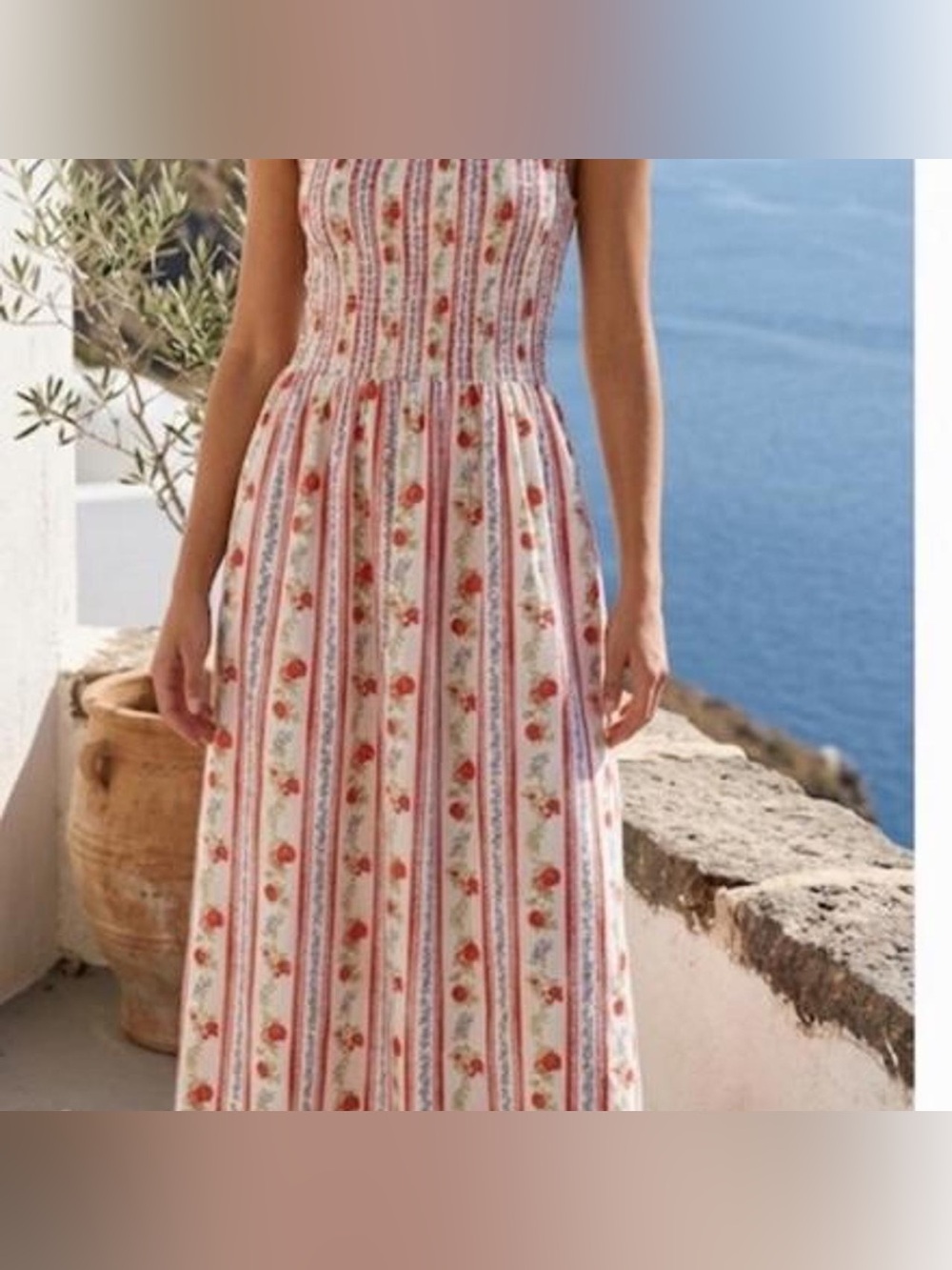 NWOT Caroline Constas smocked maxi with pomegranate Stripe - Size xs